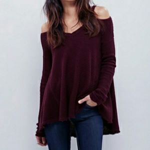 Cold Shoulder Waffle Knit Sweater